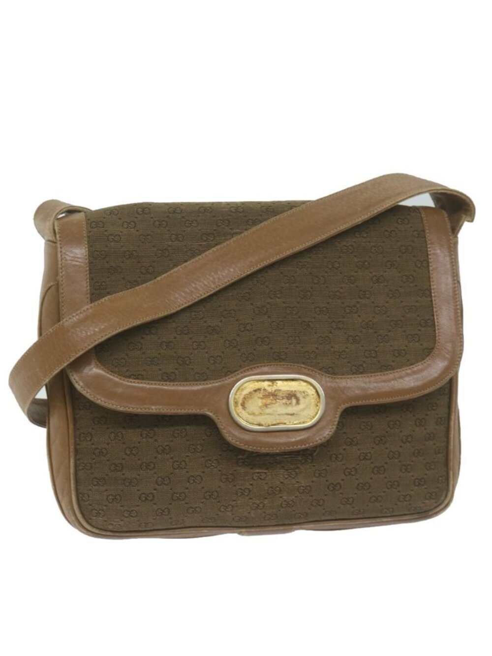 GUCCI Micro GG Canvas Shoulder Bag Beige Brown